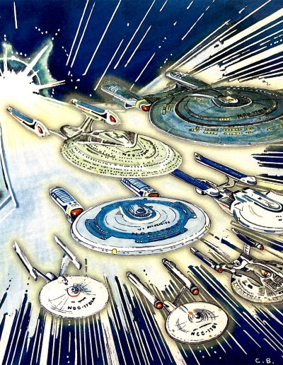 Painting of Starship Enterprise models XJ thru E