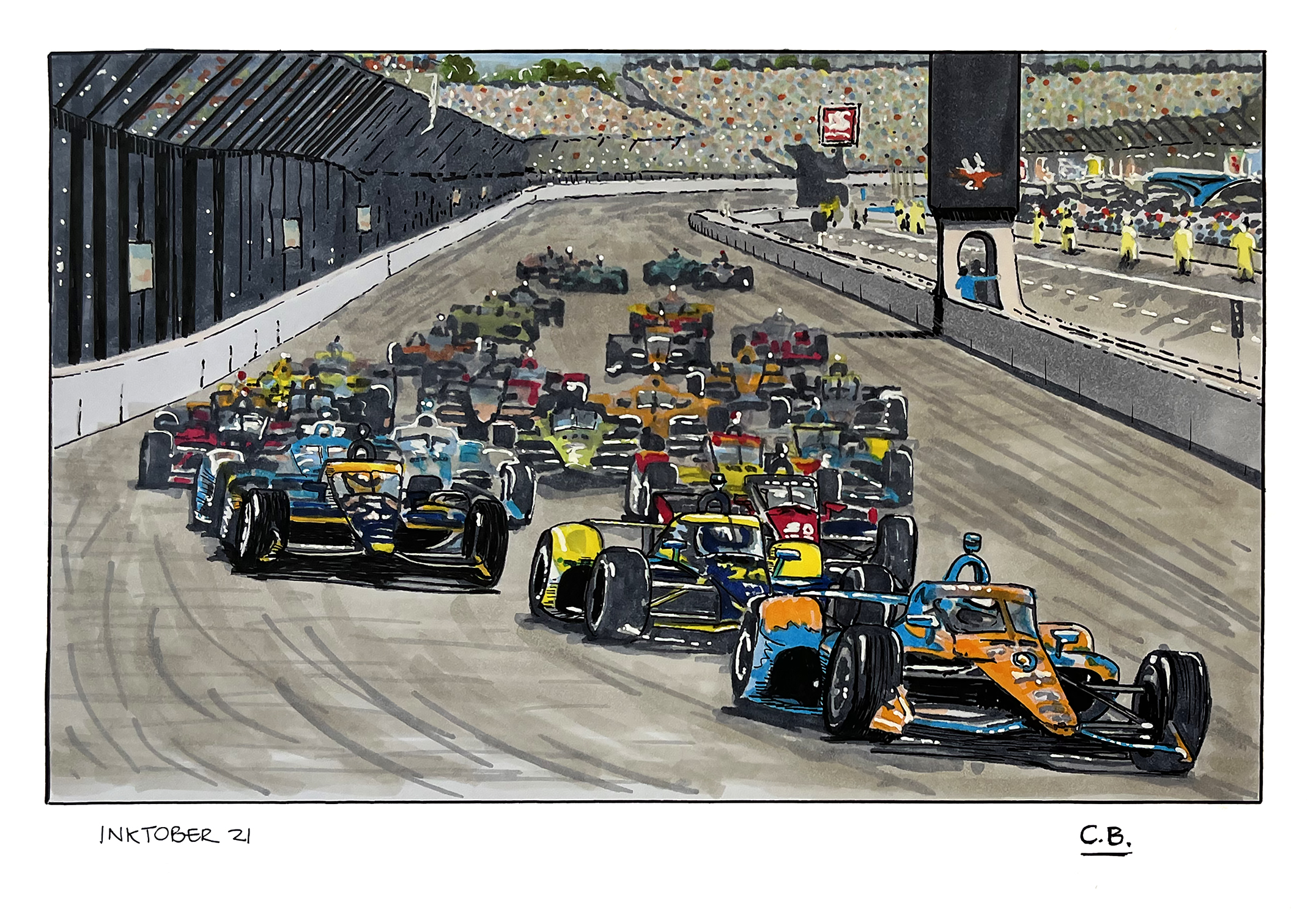 Drawing of the Indy 500 race