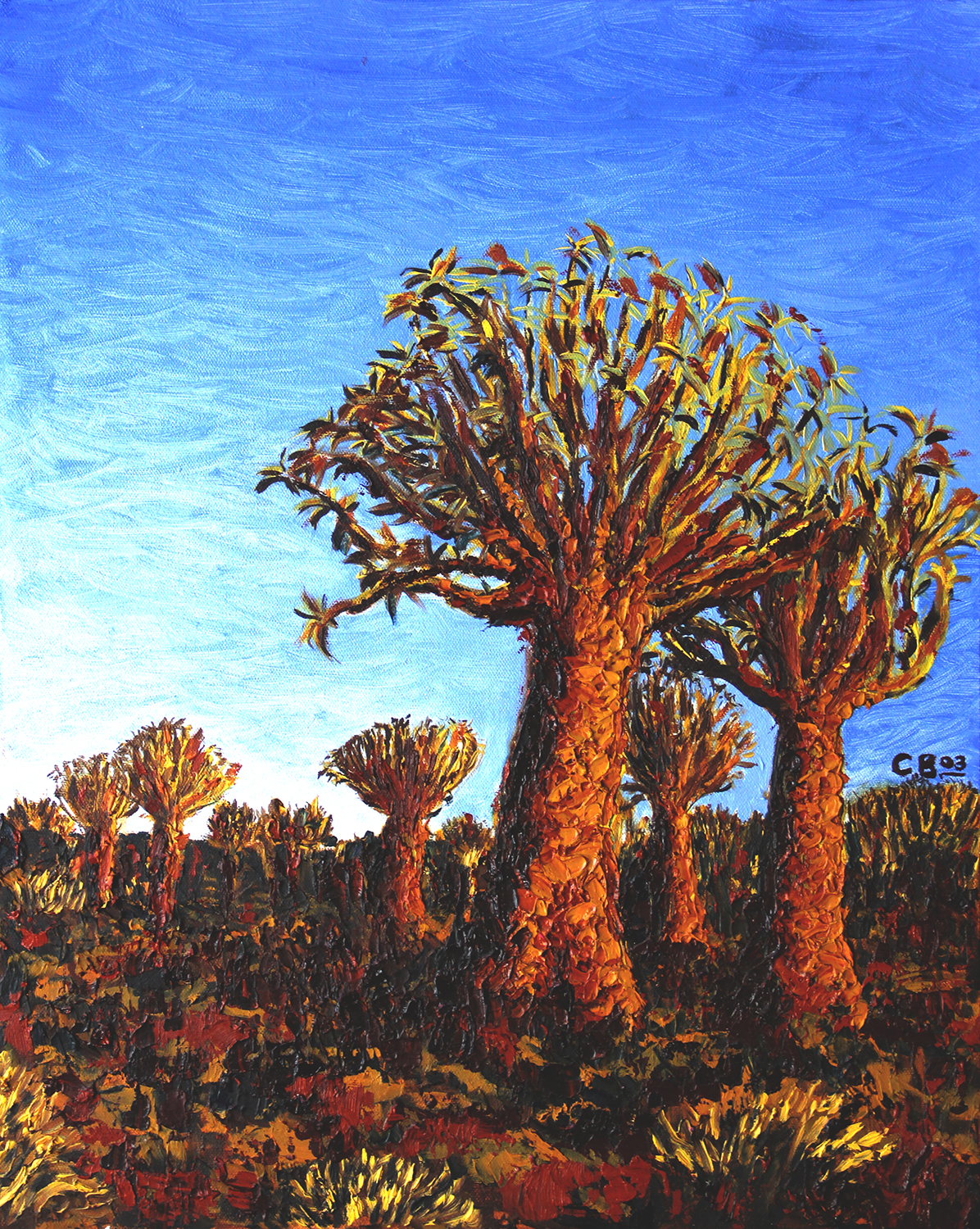 oil painting of quiver trees Namibia