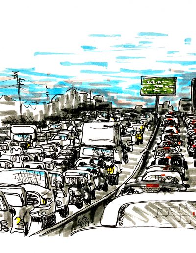 pen drawing of traffic