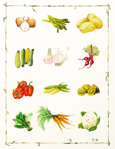 watercolour painting of vegetable montage