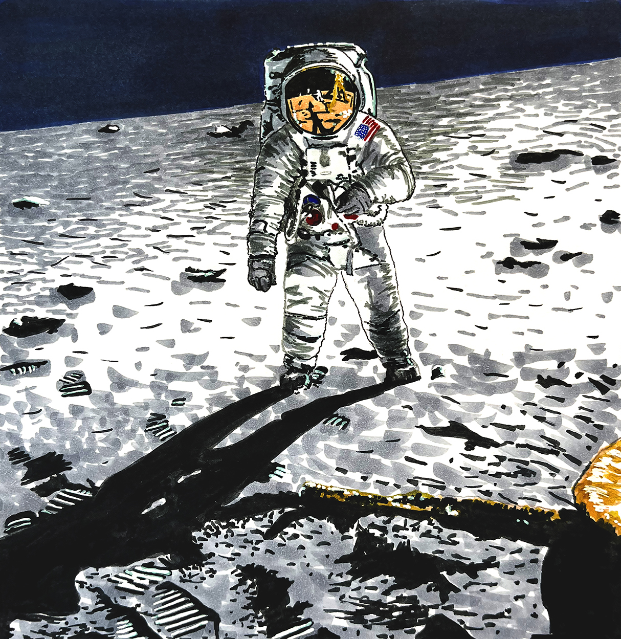 Drawing of Buzz Aldrin moonshot