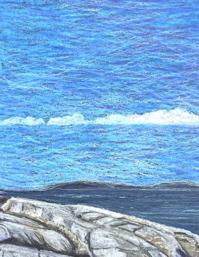 Oil pastel drawing of Peggy's Cove lighthouse