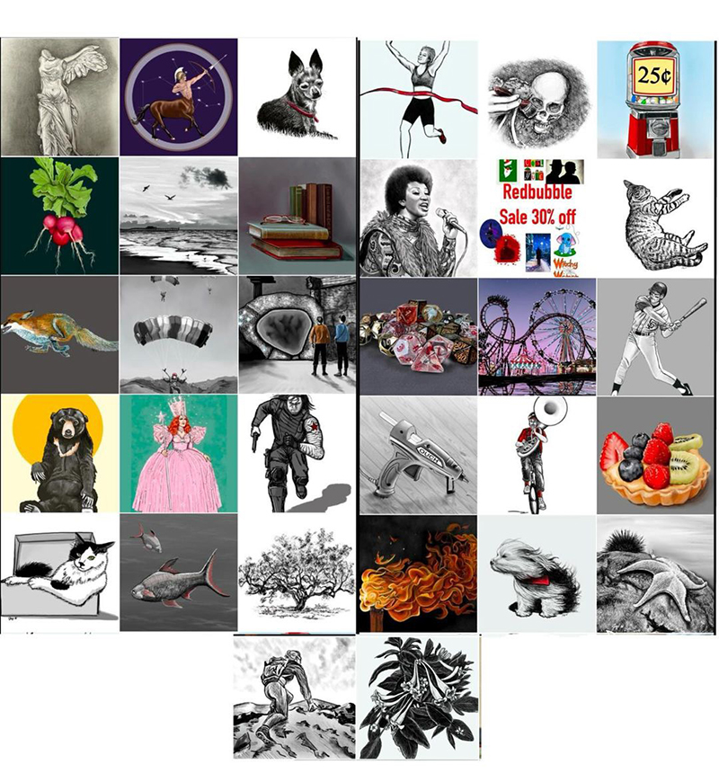 Grid of images of art done for Art in August