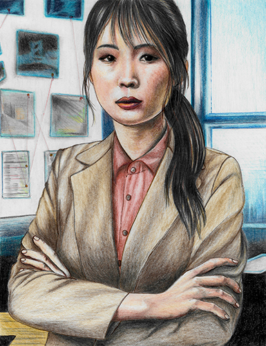 character art commission of a Japanese female detective